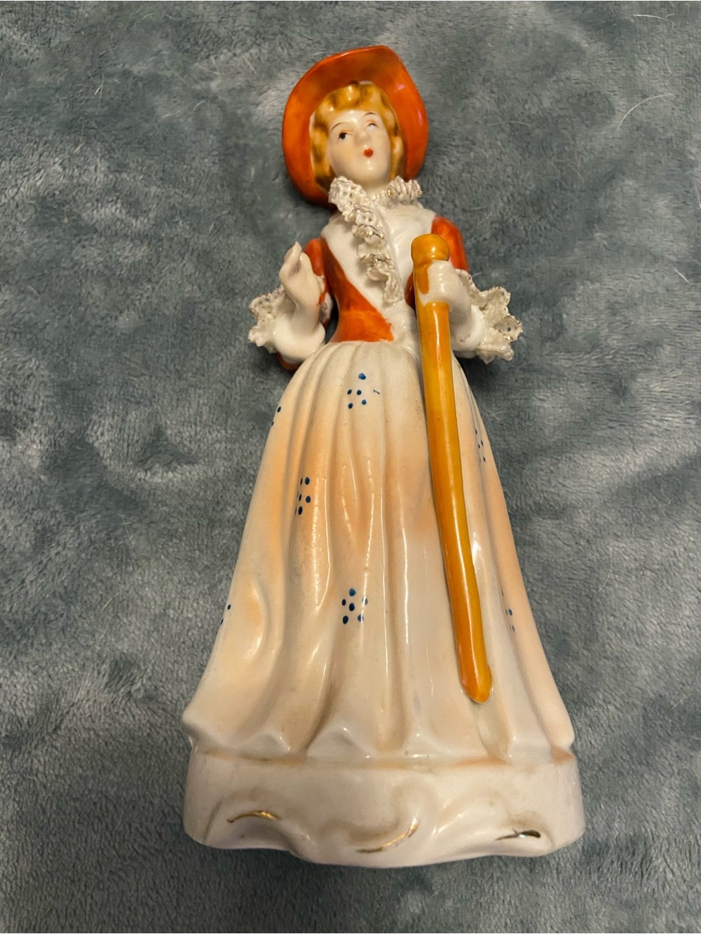 Decorative Ceramic Lady Figurine in Orange and White